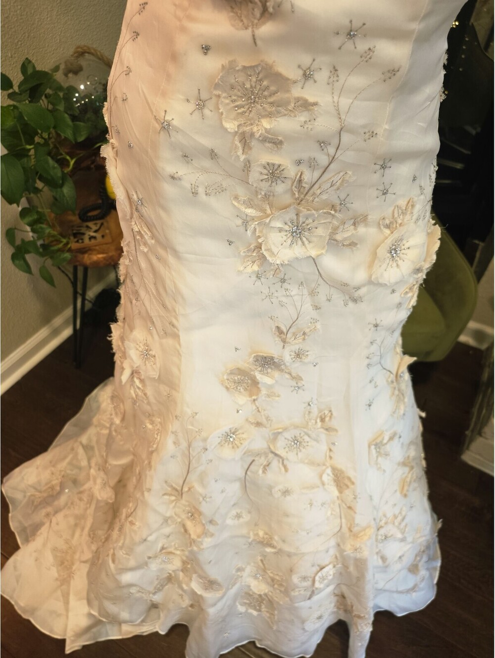 Watters Brides Wedding Dress 6 Silk Organza Strapless Floral A Line Gown 02001B - Picture 5 of 15